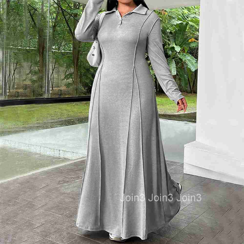 Large Size Womens Simple Casual Dress with Autumn and Winter A-line to Ankle Long Skirt