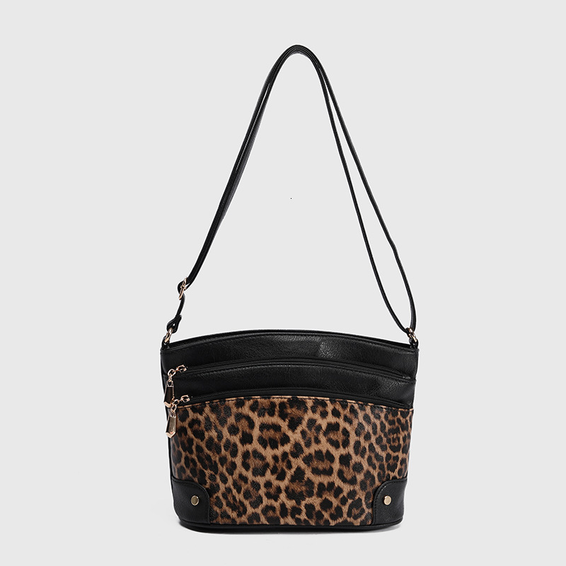 2025S designer new brown women leopard print shoulder crossbody fashionable multi-layer bucket bag