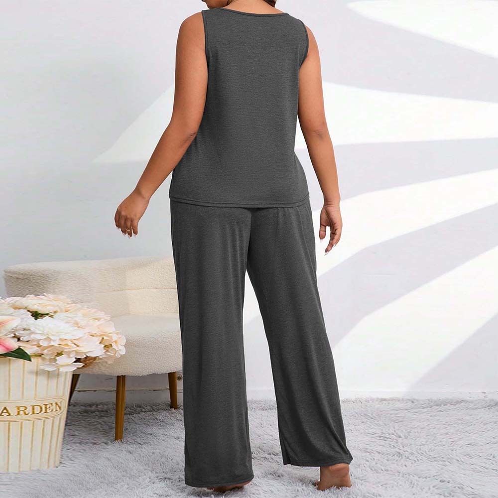 Large Size Home Suit Set Summer Simple Casual Fashion Vest Long Pants Two-piece Set for Women