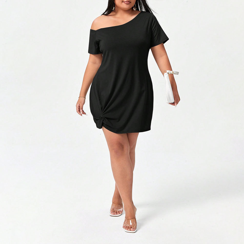 2025 Womens Round Neck Casual Spring and Summer New Loose and Comfortable Off Shoulder Dress