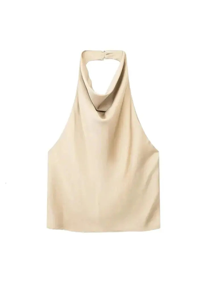 TRZA Womens Fashion Satin Tassel Tank Top Sexy Backless with Button Camis Mujer 250506