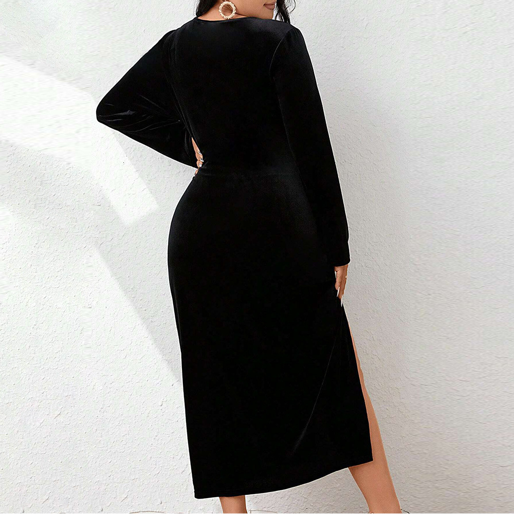 Large Size Womens Autumn and Winter New Item Hip Hugging Sexy Split Party Velvet Dress