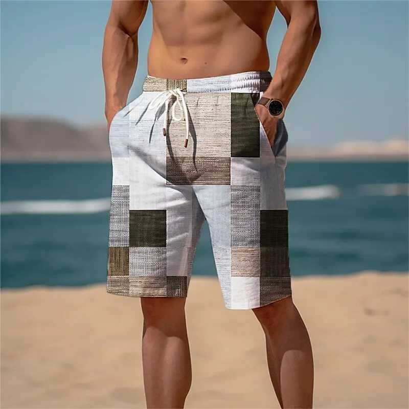 2024 Summer Hawaiian Beach Shorts Holiday Casual Colorful Plaid Print Sportswear Quick Drying Trunks Ice Shorts Hawaii Swimsuit XJ250618