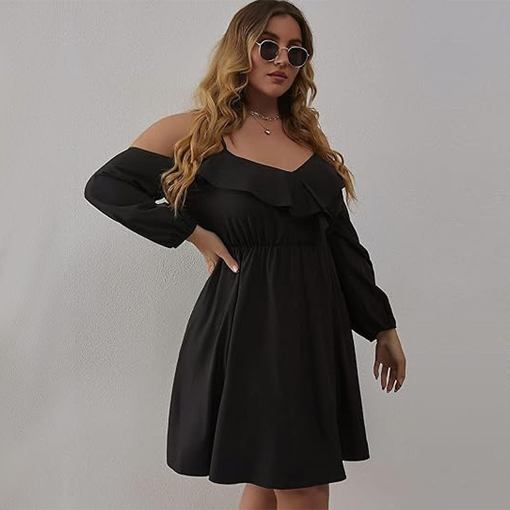 Plus Size Womens Sexy Commuting Dress Autumn and Winter New Collection Waist Cinching Slimming Mid Length Skirt