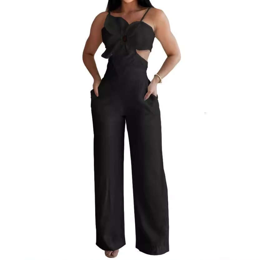 D9629 women's sexy three-dimensional flower craft design suspender jumpsuit