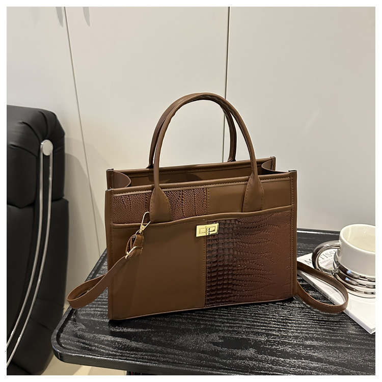 2025S Designer New Crocodile Pattern Splicing Fashion Trend Women Contrast Color Western Commuter Shoulder Crossbody Handbag Tote Bag