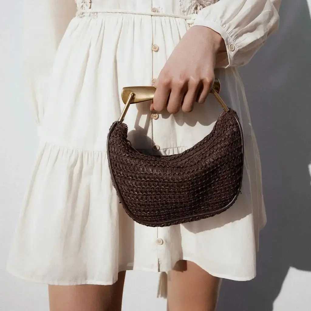 Summer Half-Moon Beach Straw Shoulder Bags Womens Straw Bucket Bag Purse Woven Straw Handbags Casual Tote Crossbody Bag Z250618