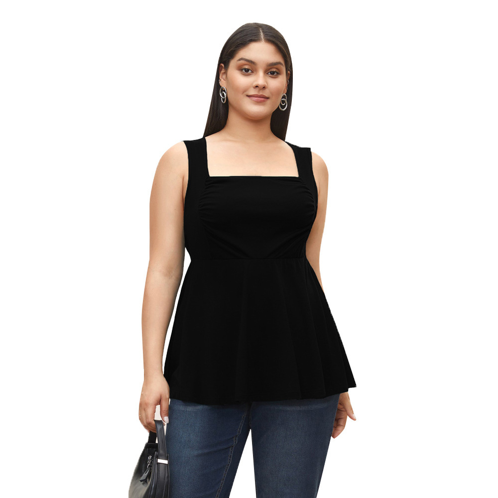 Plus Size Womens French Square Neck Unique High-end Design Loose and Slimming Sleeveless Top for Women