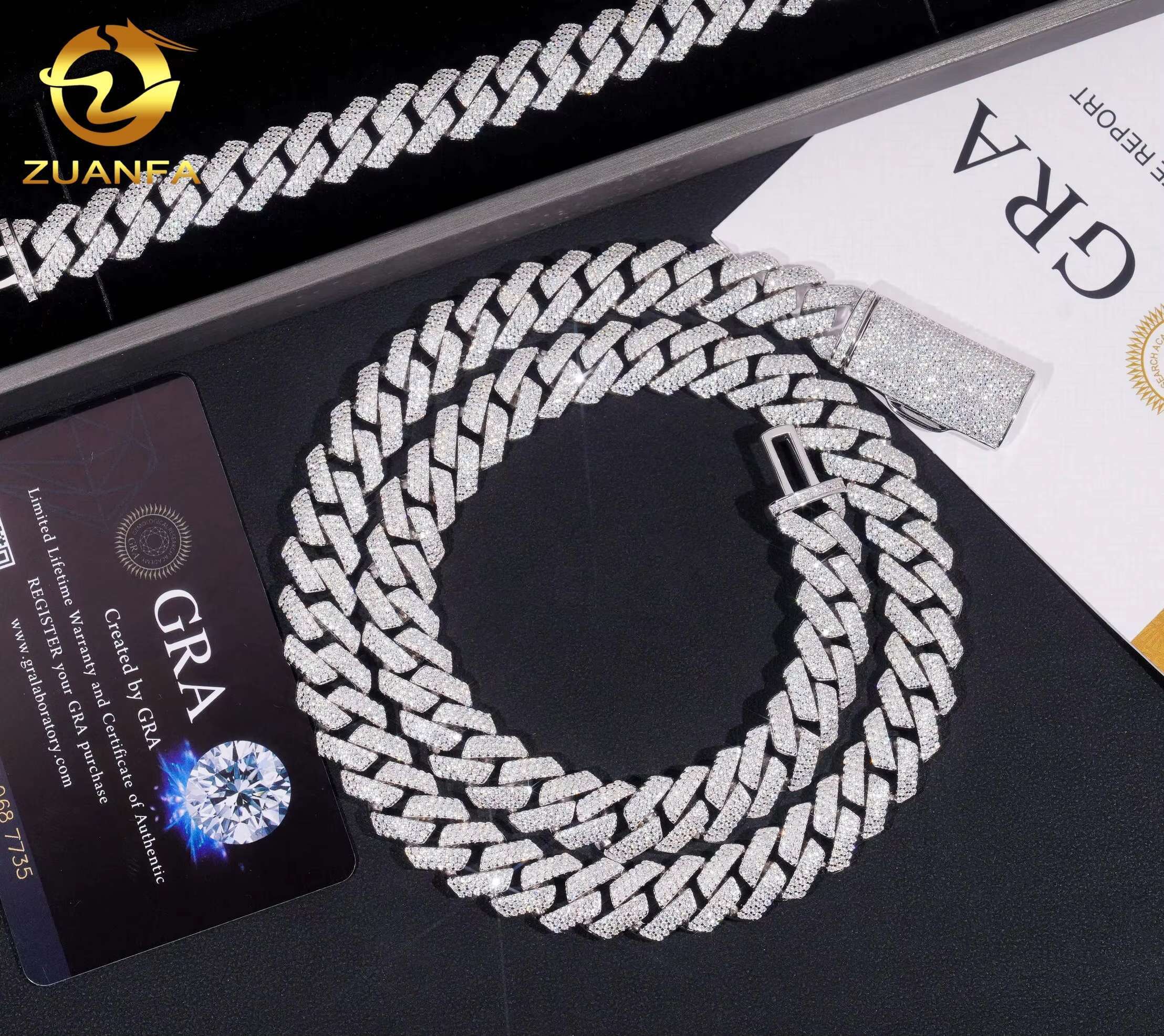 13MM Width Three Row Diamond Cuban Necklace Bracelet Silver 925 VVS Moissanite Diamond Iced Out Hip Hop Cuban Link Chain