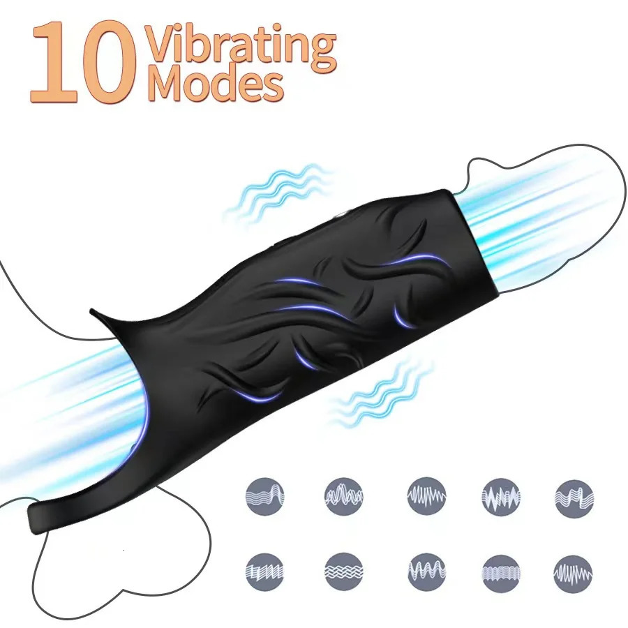Vibrator Penis Sleeve Cock Ring Ejaculation Extender for Penis Testicles G Spot Stimulation Couples Adult Sex Toys for Men Women 250515