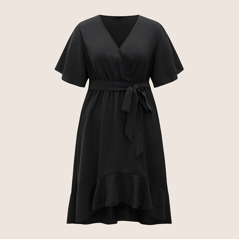 Plus Size Womens Elegant Style Dress Summer V-neck Design Irregular Skirt