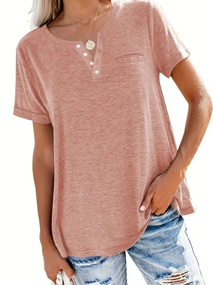 Plus Size 1XL8XL Womens Spring and Summer Style Loose Tops Ladies Casual Vneck Short Sleeve Pocket Tshirt 250514