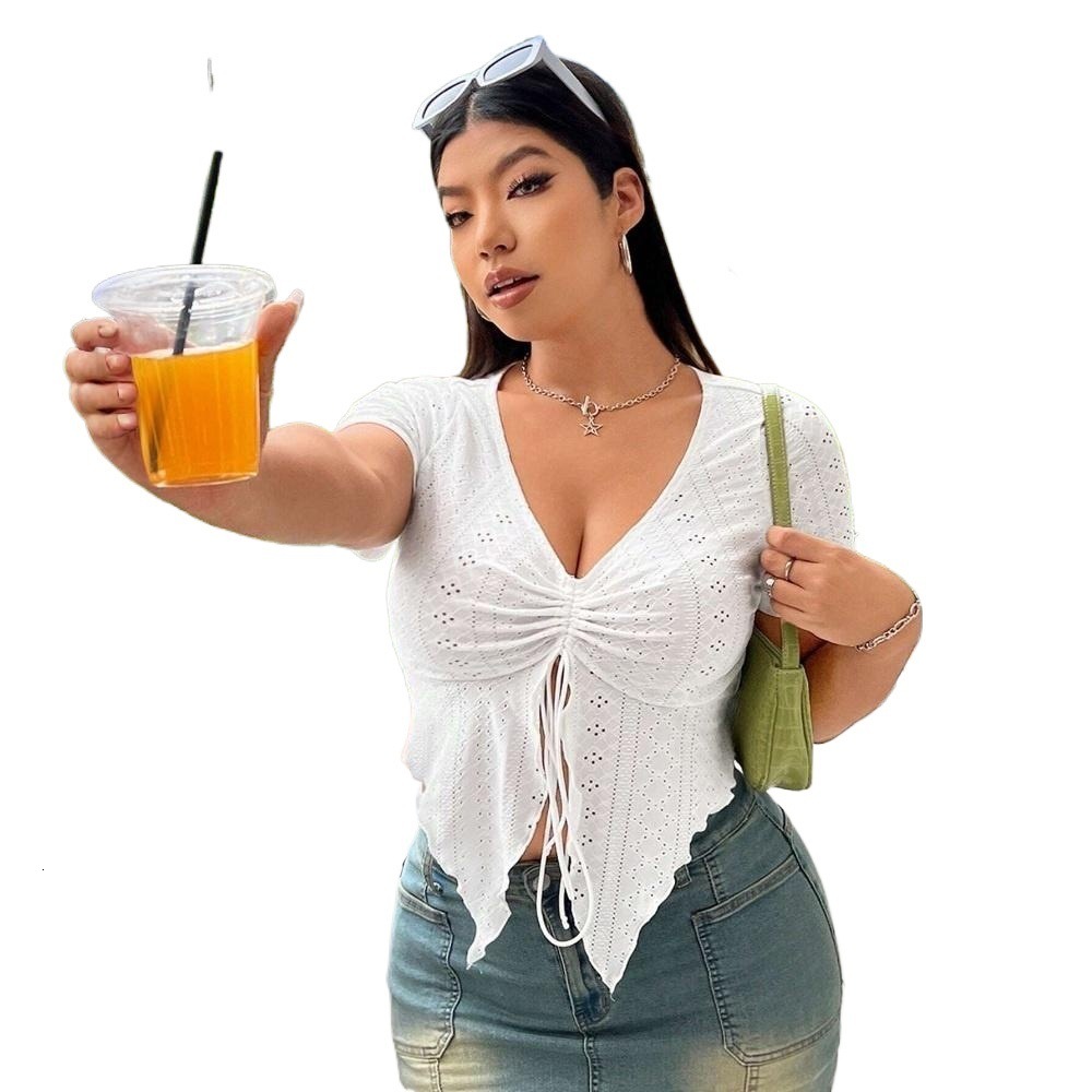 2025large Womens Elegant Sweet and Spicy Style T-shirt Spring/summer New V-neck Tight and Slim Top