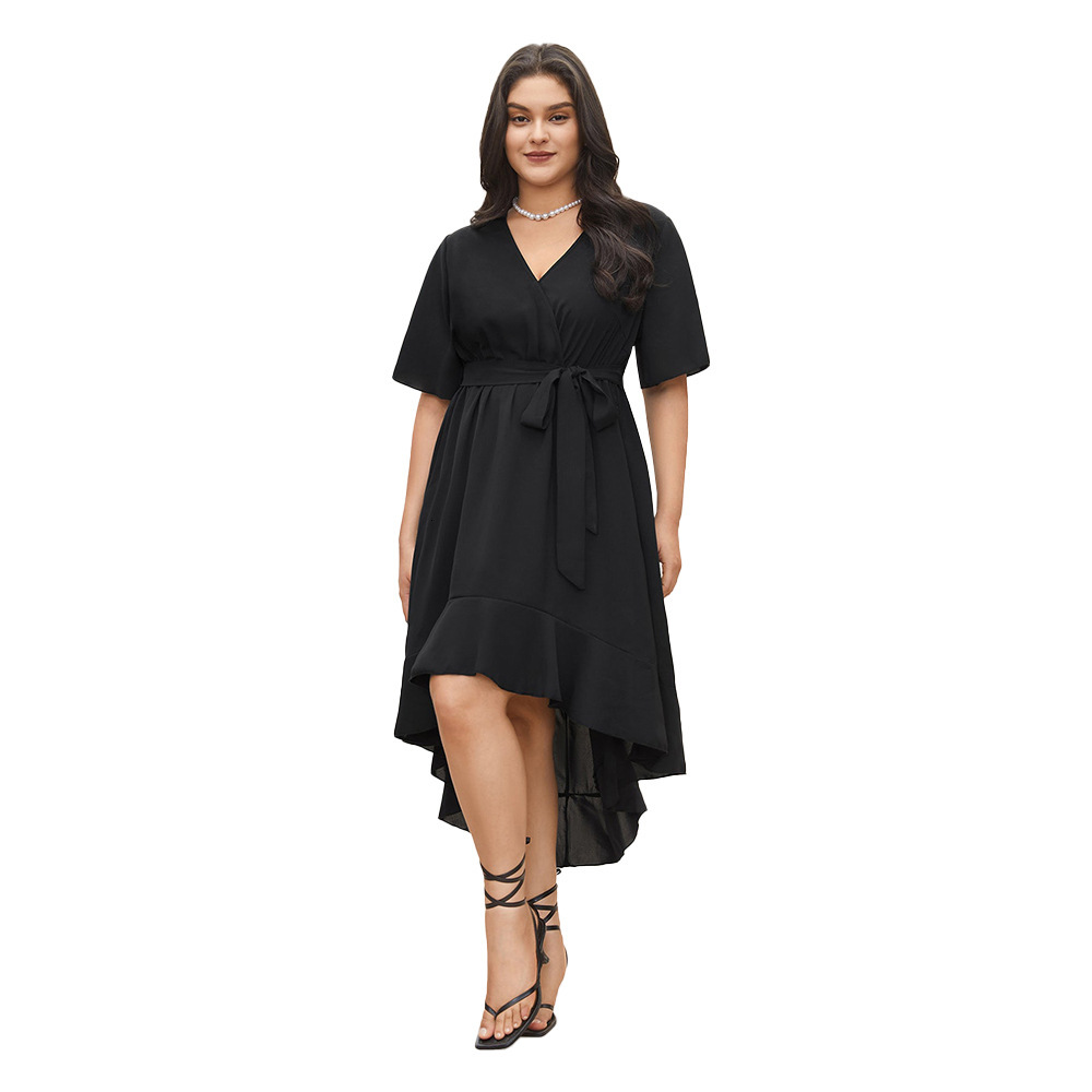 Plus Size Womens Elegant Style Dress Summer V-neck Design Irregular Skirt
