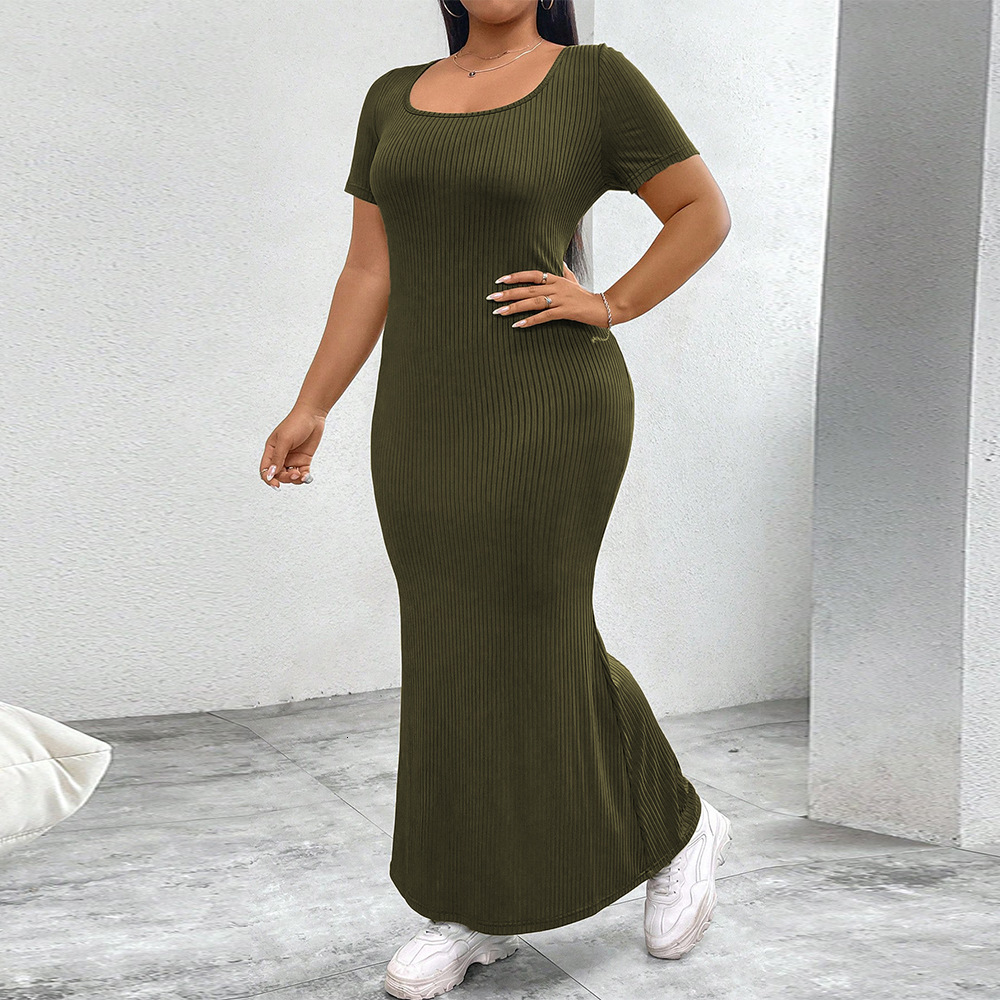 Oversized Womens U-neck Backless Design Dress Summer Minimalist Style Ankle Length Skirt