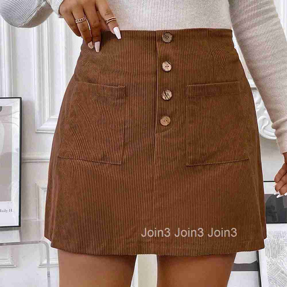 Large Size Womens Autumn and Winter New Style Temperament Commuting Pocket A-line Skirt Corduroy Skirt