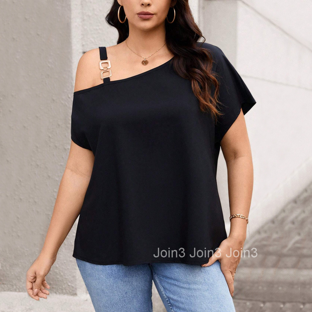Womens Clothing Spring New Style Temperament Single Shoulder Button T-shirt Solid Color Slimming Top