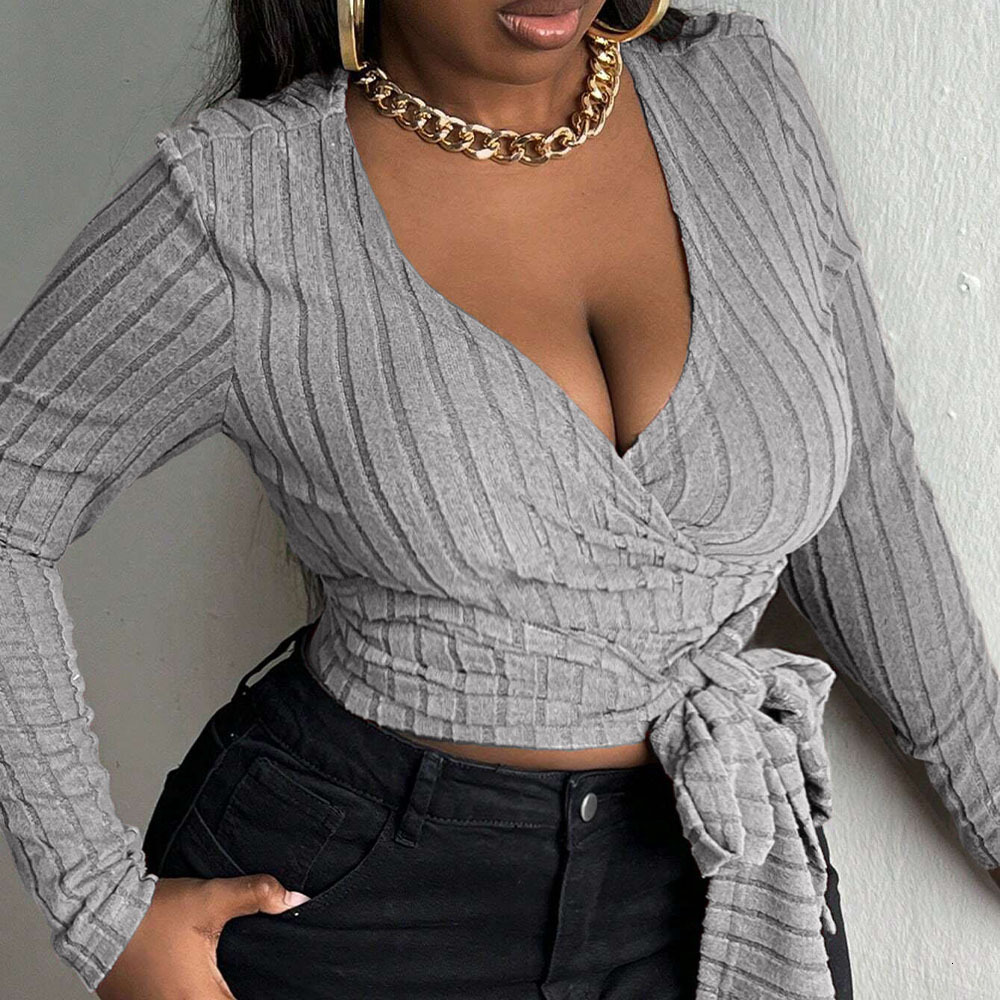 Large Size Womens Sexy Pure Desire T-shirt Autumn and Winter New Collection Waist Cinching Strap Slimming Short Top