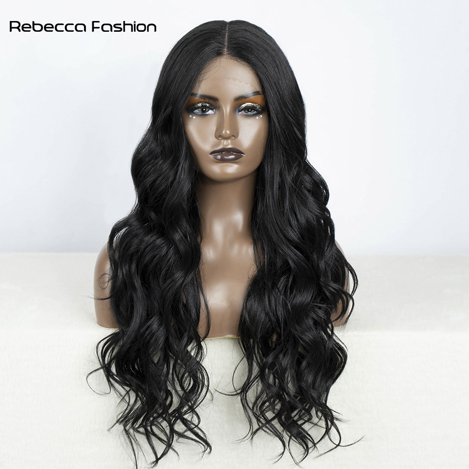 Rebecca Fashion Body Wavy Synthetic Front Wigs For Black Women 30 inch Ombre Brown Higlight Lace With Baby Hair Cosplay Wig