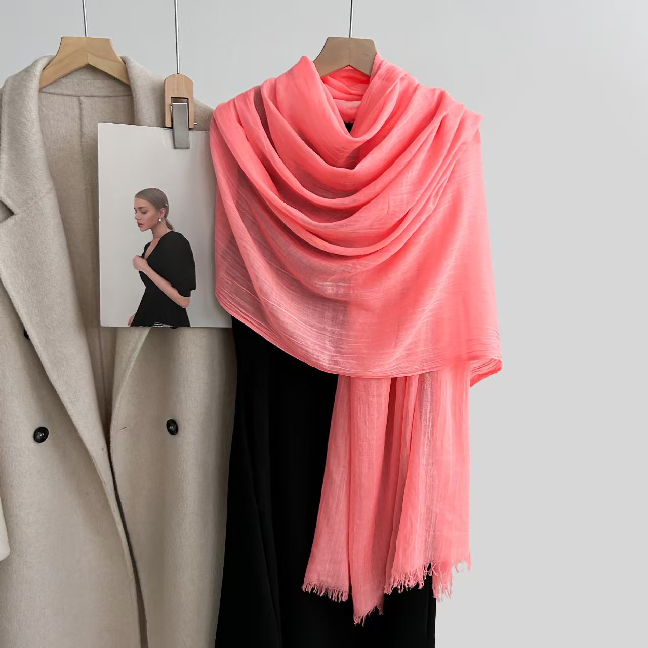 T724 cotton and linen scarf high-grade spring and summer versatile pure color Japanese and Korean atmosphere gauze scarf sunscreen shawl simple neck s