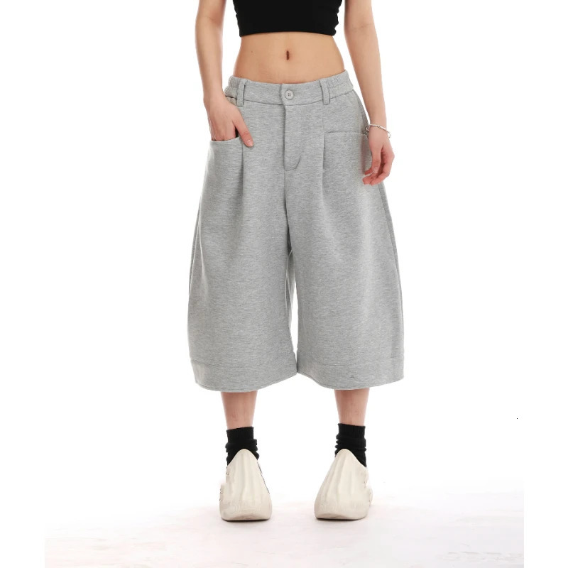 Vintage American Solid Casual Womens Sweatpants Allmatch Summer 2025 Fashion Sevenpoint Pants Simple Trousers 250506