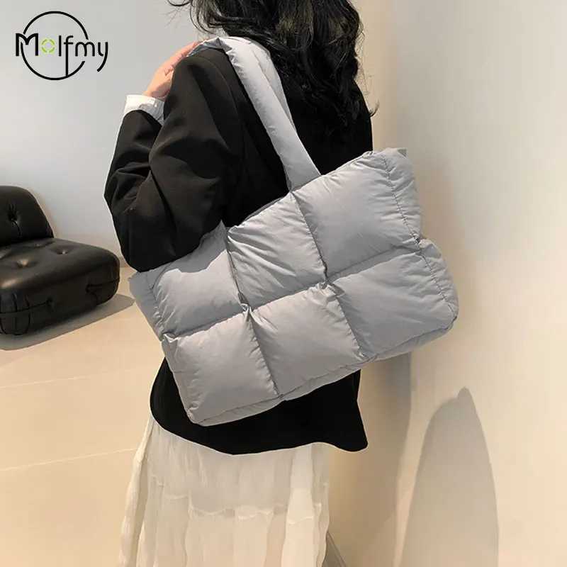 Women Tote Handbags Quilted Plaid Bag Trendy Checkered Waterproof Shoulder Bag Solid Color Winter Soft Large Capacity Bags Z250618