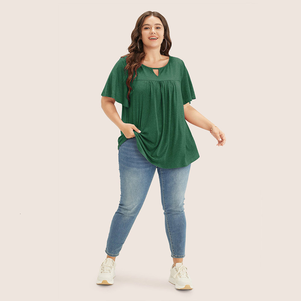Plus Size Womens Simple Casual Style Short Sleeved T-shirt Summer Loose and Versatile Top That Covers Meat