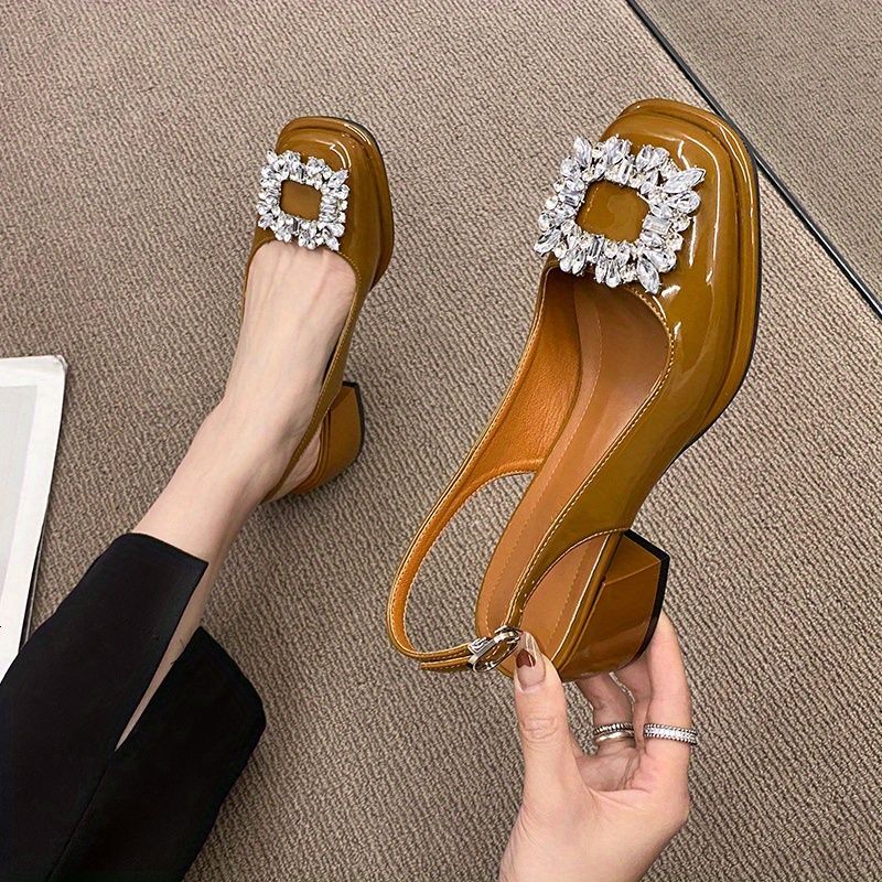 Retro Chunky Heel Sandals, Stylish Rhinestone Decor Buckle Strap Shoes, Women's Fashion Slingback Shoes