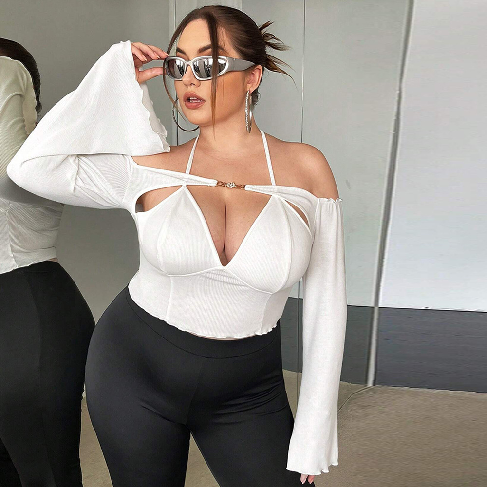 Large Size Womens Clothing Autumn and Winter New Item Slim Fit Sexy Off Shoulder One Collar Trumpet Long Sleeved Top