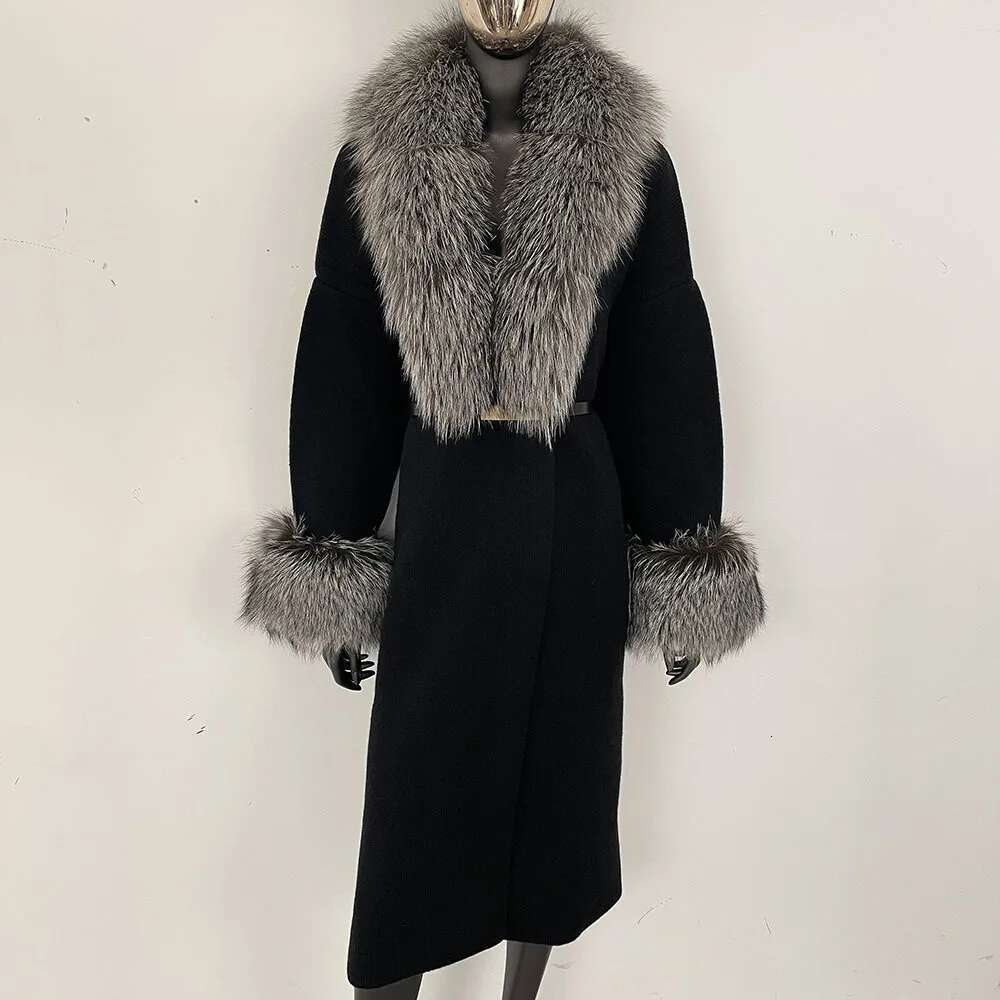 Long Knitwear Warm Belt Real Fox Jacket Female New Autumn Winter Kintted Natural Fur Coat Women