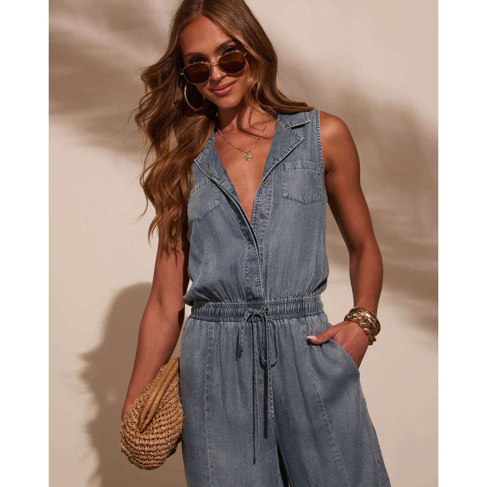 Wide Leg Jumpsuit Women S Summer New Casual Washed Thin Denim Jumpsuit