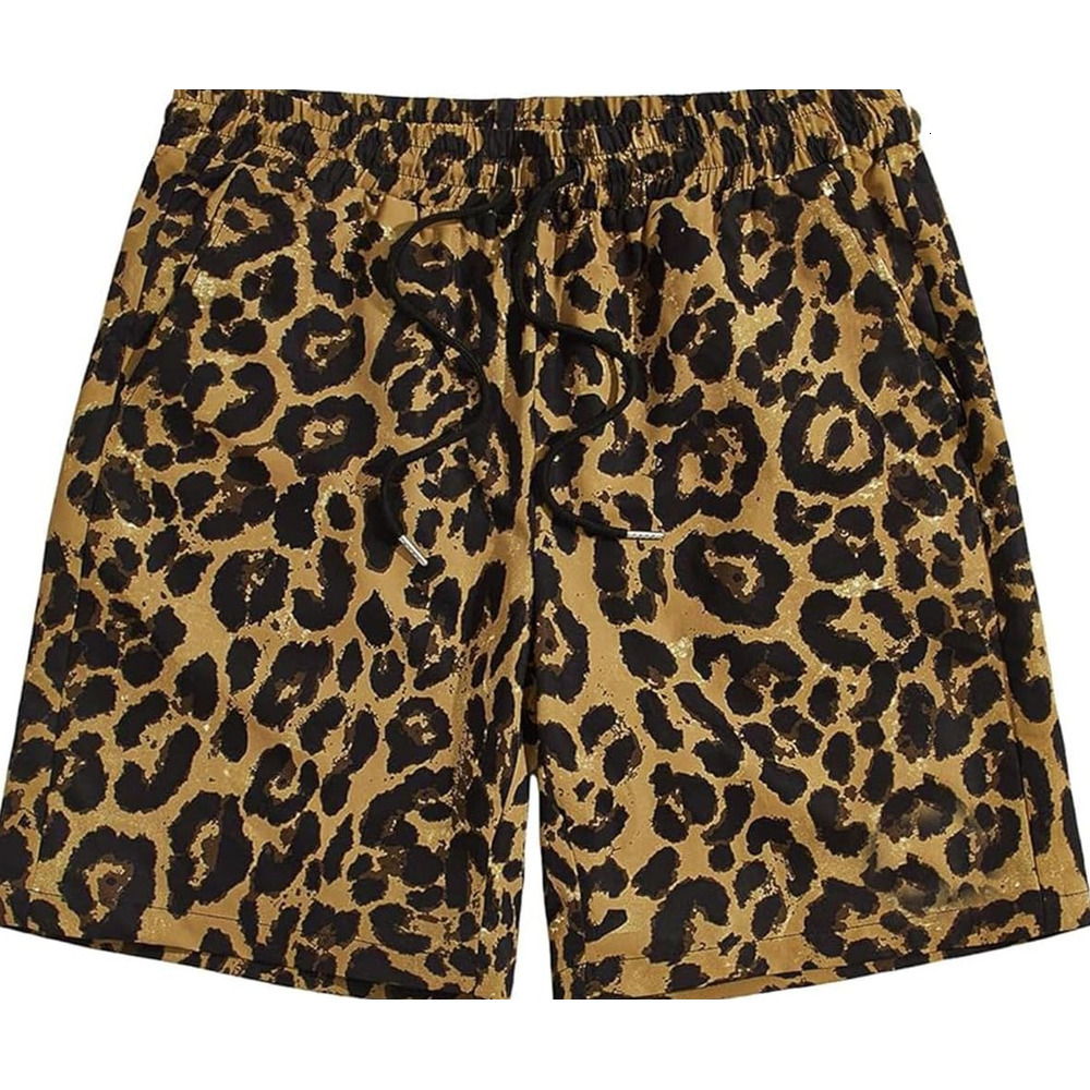 Mens Shorts Men's Leopard Graphic Print Adjustable Elastic Waist Drawstring Workout Shorts Graphic Beach Swim Sweat Pants