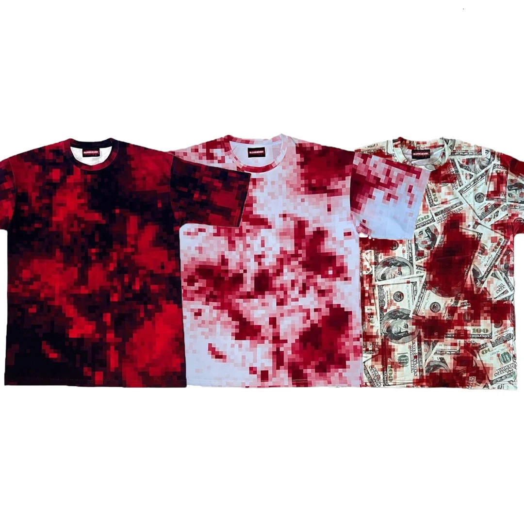 Y2K Gothic Harajuku Mosaic Blood Print T-shirt Men Loose Street Style Short-sleeved Hip-hop Trend T-shirt 250515