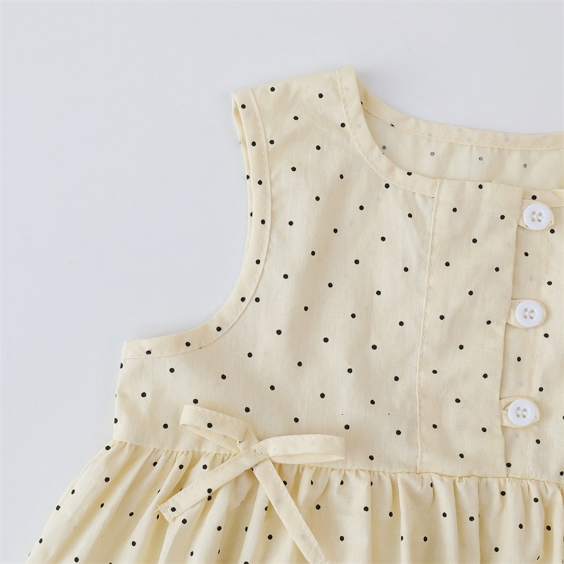 Bear Leader Baby Girls Casual Clothing Round Neck Sleeveless Polka Dot TopWide Leg Pants Set with Bow and Botton 2PCS Set 250515