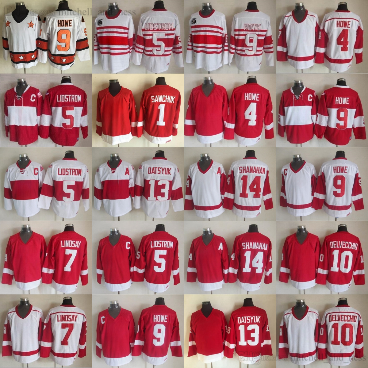 Movie CCM Vintage Hockey 9 Gordie Howe Jersey Embroidery 5 Nicklas Lidstrom 7 Ted Lindsay 10 Alex Delvecchio 14 Brendan Shanahan 13 Pavel Datsyuk Sport Classic Retro
