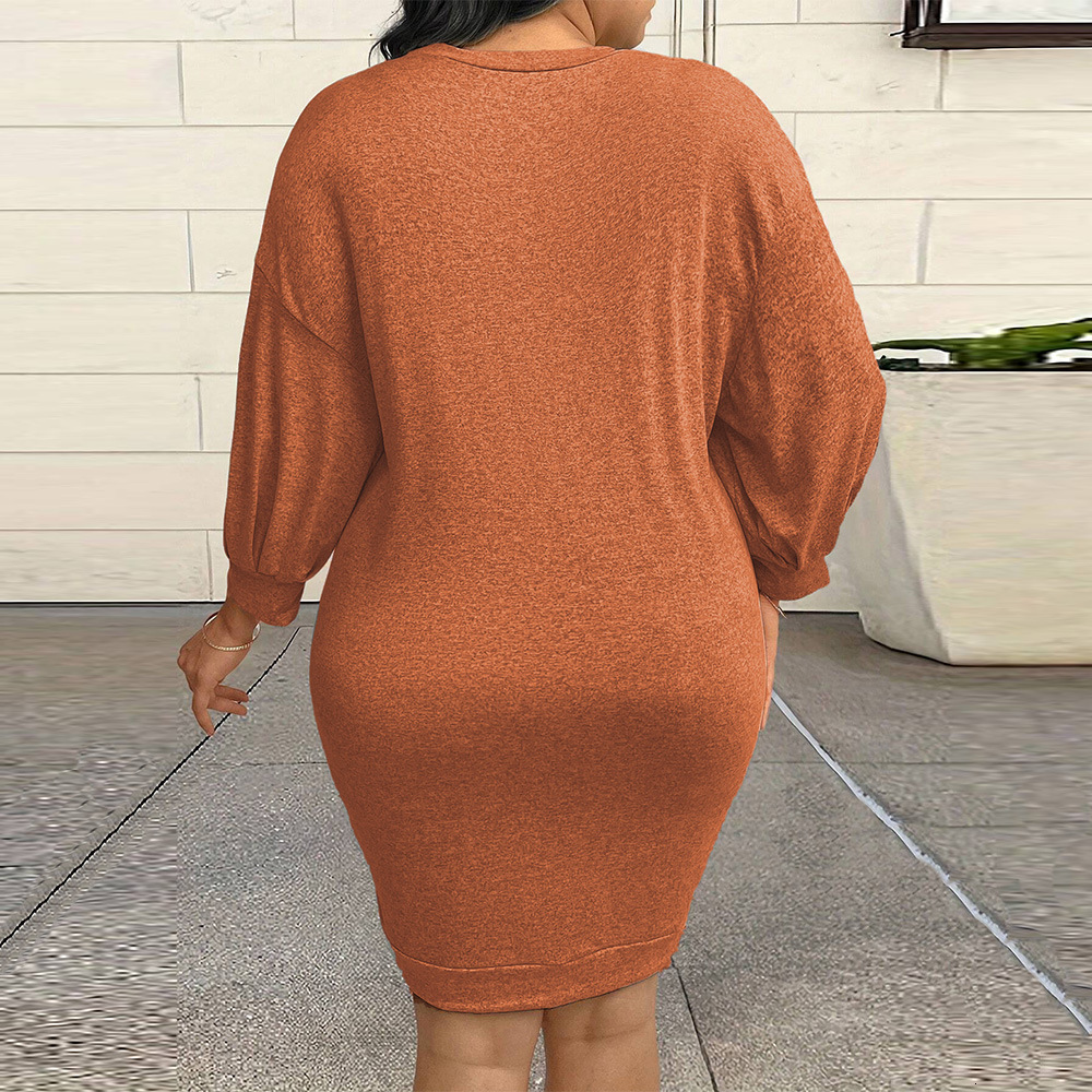 Plus Size Womens Fashion Simple Style Dress for Autumn and Winter Loose and Slimming One Step Short Skirt
