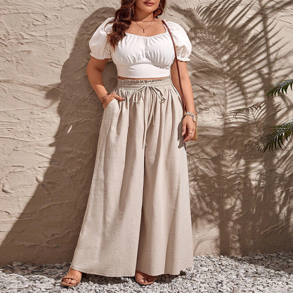 Large Size Womens Casual Style Wide Leg Pants Summer New High Waisted Pocket Micro Flared Pants for Children