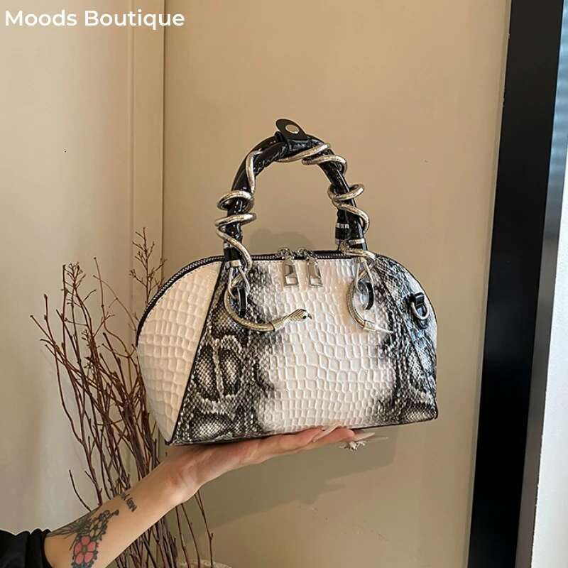 Designer Bags For Women Crocodile Pattern Top-Handle Shell Bag With Snake Hardware Wild Shoulder Crossbody Handbags