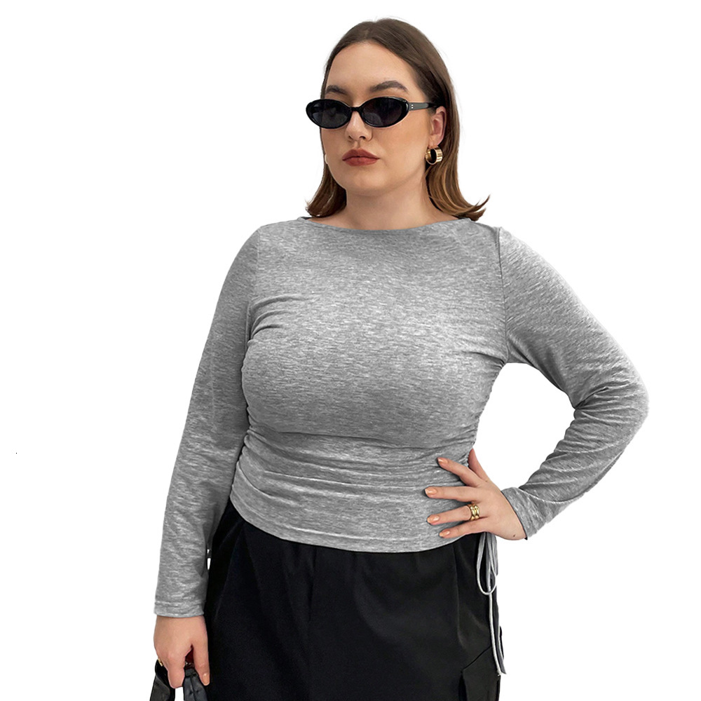 Large Size Womens American Long Sleeved T-shirt Slim Fit Short with a Bottom Layer and a Style Top