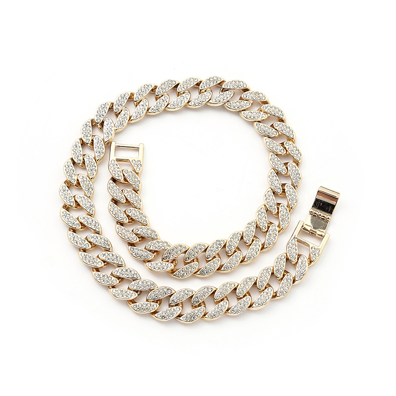 15mm Iced Out Cuban Link Necklace and Bracelet Set for Men Women Hip Hop Style Rhinestone Jewelry Wholesale for Streetwear & Party