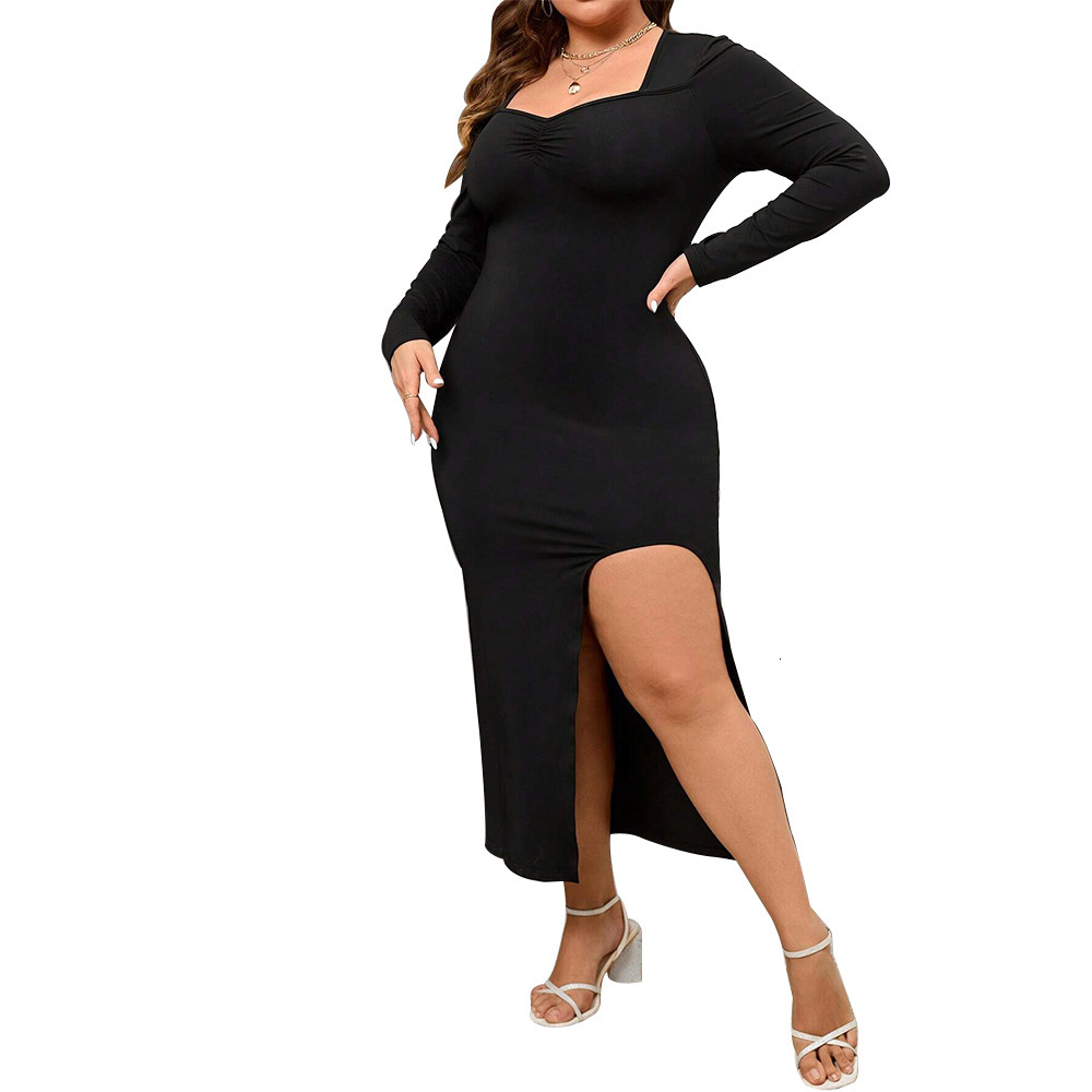 Large Size Womens Autumn and Winter New Item Slim Fit and Slimming Hip Hugging Long Sleeved French Style Dress