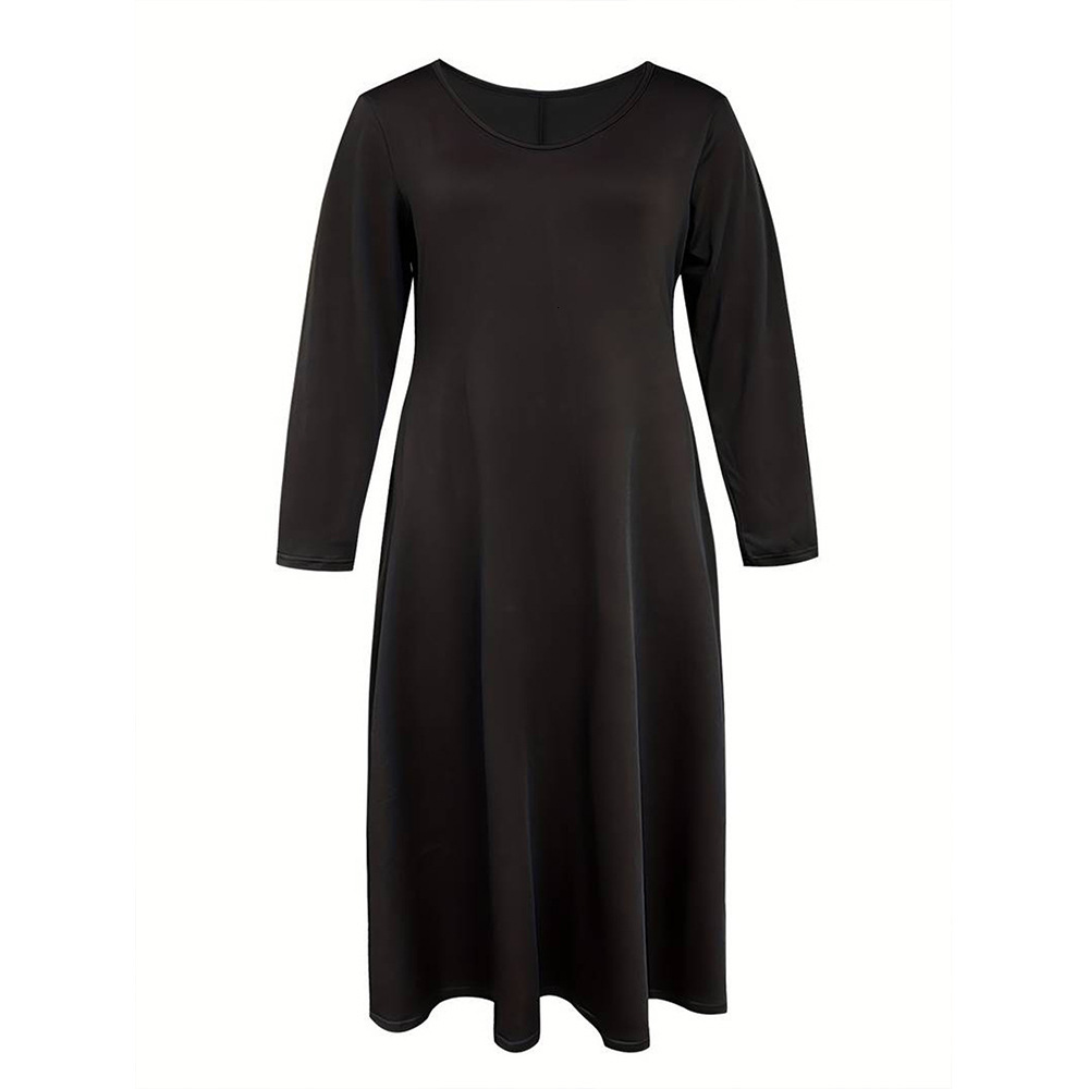 Autumn and Winter Plus Size Womens Simple Commuting U-neck Dress Loose Casual Slimming Long Skirt