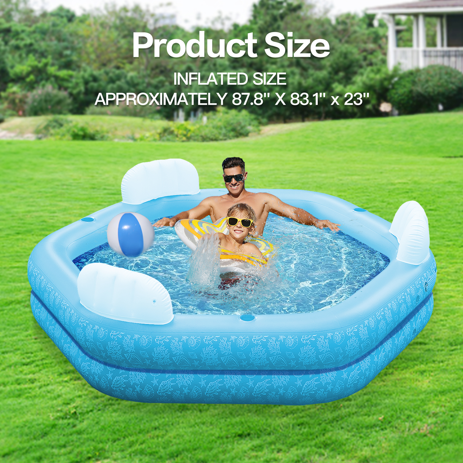 Durable Kids' Water Play Area: Reusable Blow-Up Pool For Fun at Home & Garden