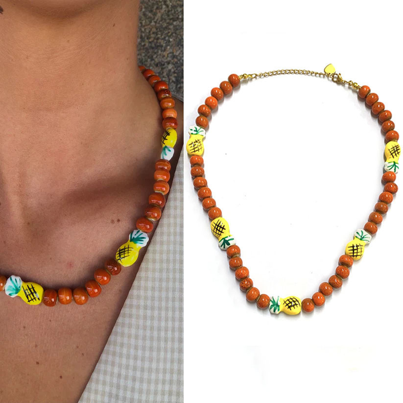 Colorful Glazed Fish Pendant Necklace Glass Beads Necklace Cute Marine Animal Jewelry Summer Gift Womens Fashion Necklace 250115