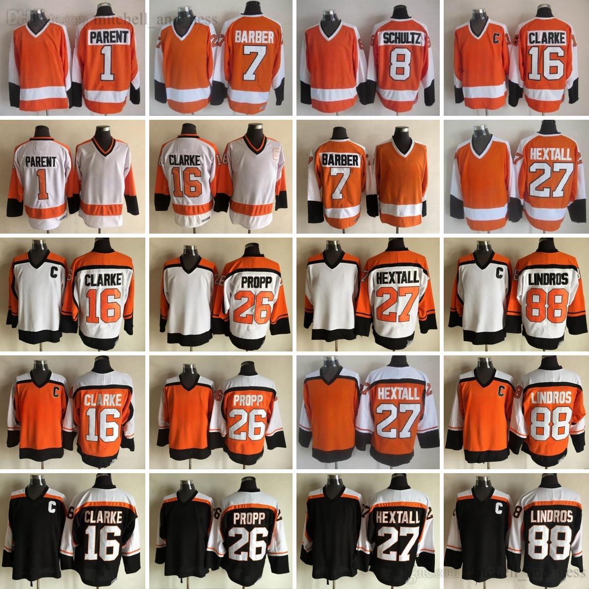 Movie CCM Vintage Hockey 88 Eric Lindros Jersey All-Satr 16 Bobby Clarke 1 Bernie Parent Embroidery 27 Ron Hextall 26 Brian Propp Dave Schultz Jerseys Classic Retro