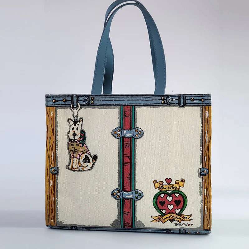 VM FASHION KISS Women Print Shopping Shoulder Tote Bag Canvas Puppy Handbag Large Capacity Cute Cartoon Totes