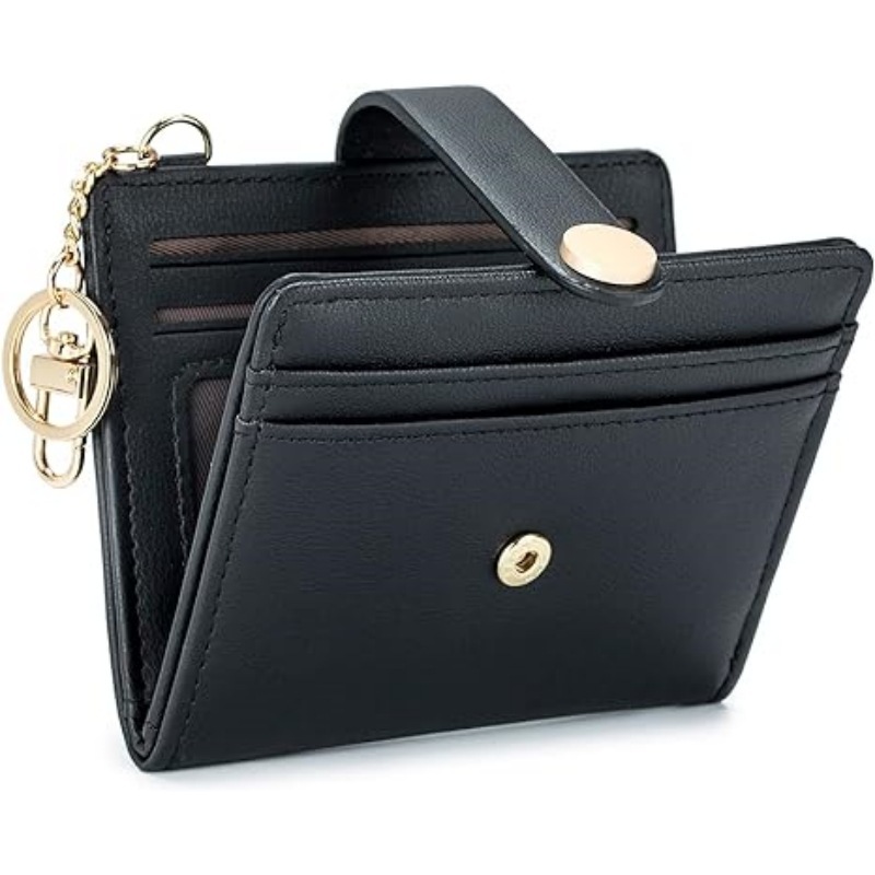 Cross-border Hot-selling Women's Ultra-thin Wallet, Double-fold PU Leather Card Holder with Key Ring, Zipper and ID Card Pocket