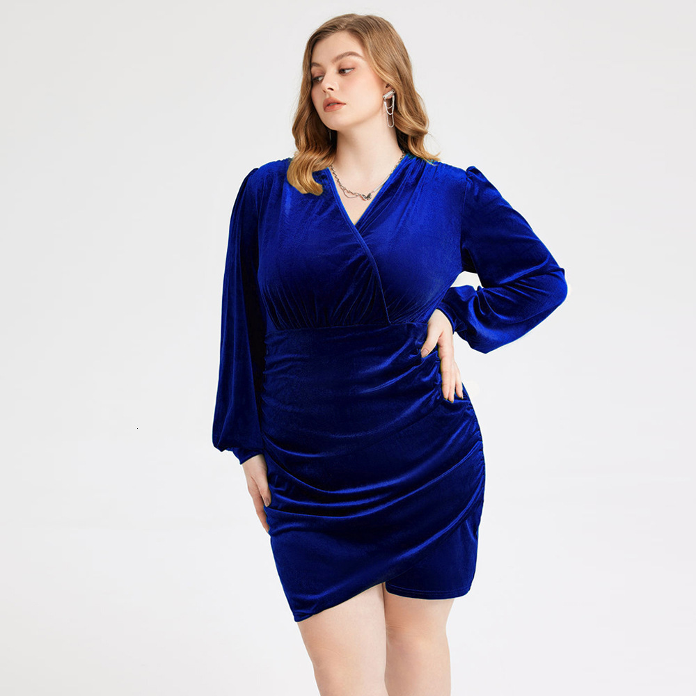 Large Womens V-neck Wrap Hip Dress Elegant French Gold Velvet Dress Long Sleeve Dress