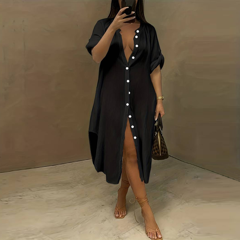 Plus Size Womens Sexy Style Dress Summer Single Breasted Cardigan Design Sense Mid Length Skirt