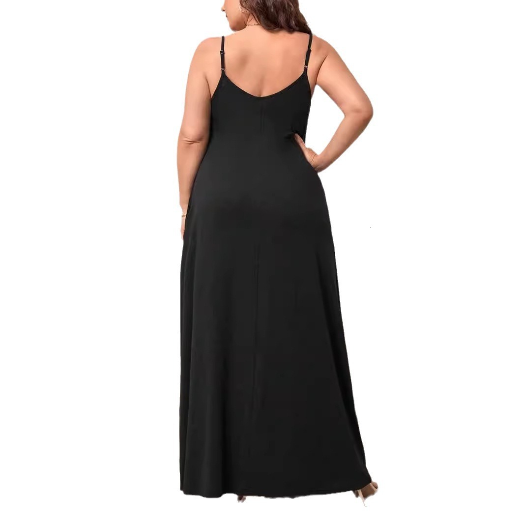 Plus Size Womens U-neck Sleeveless Dress Summer New High Waisted Solid Color Mid Length Skirt